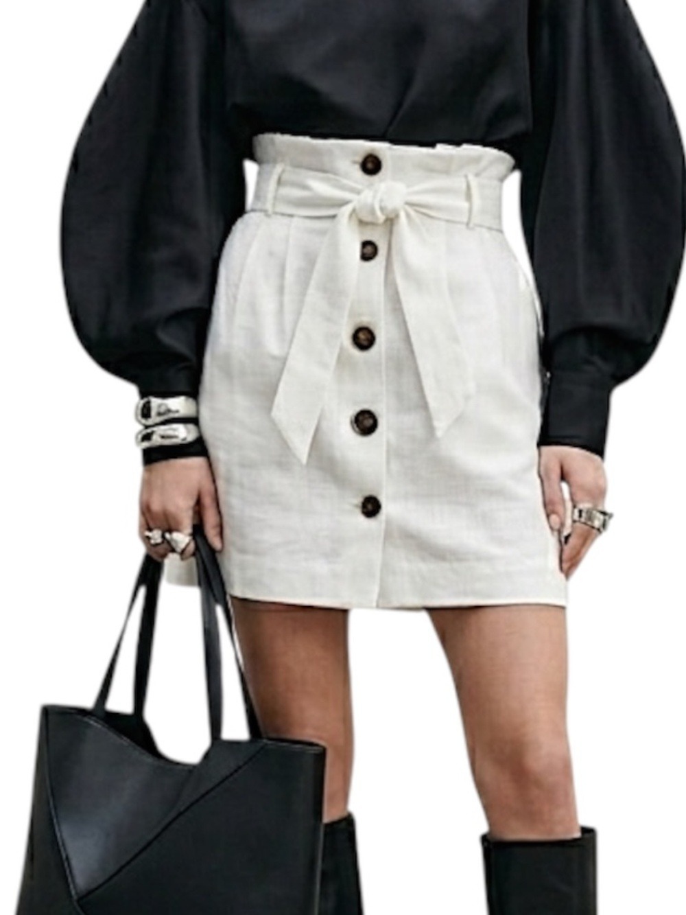 White linen blend minimalist coastal old money button front belted skirt 4